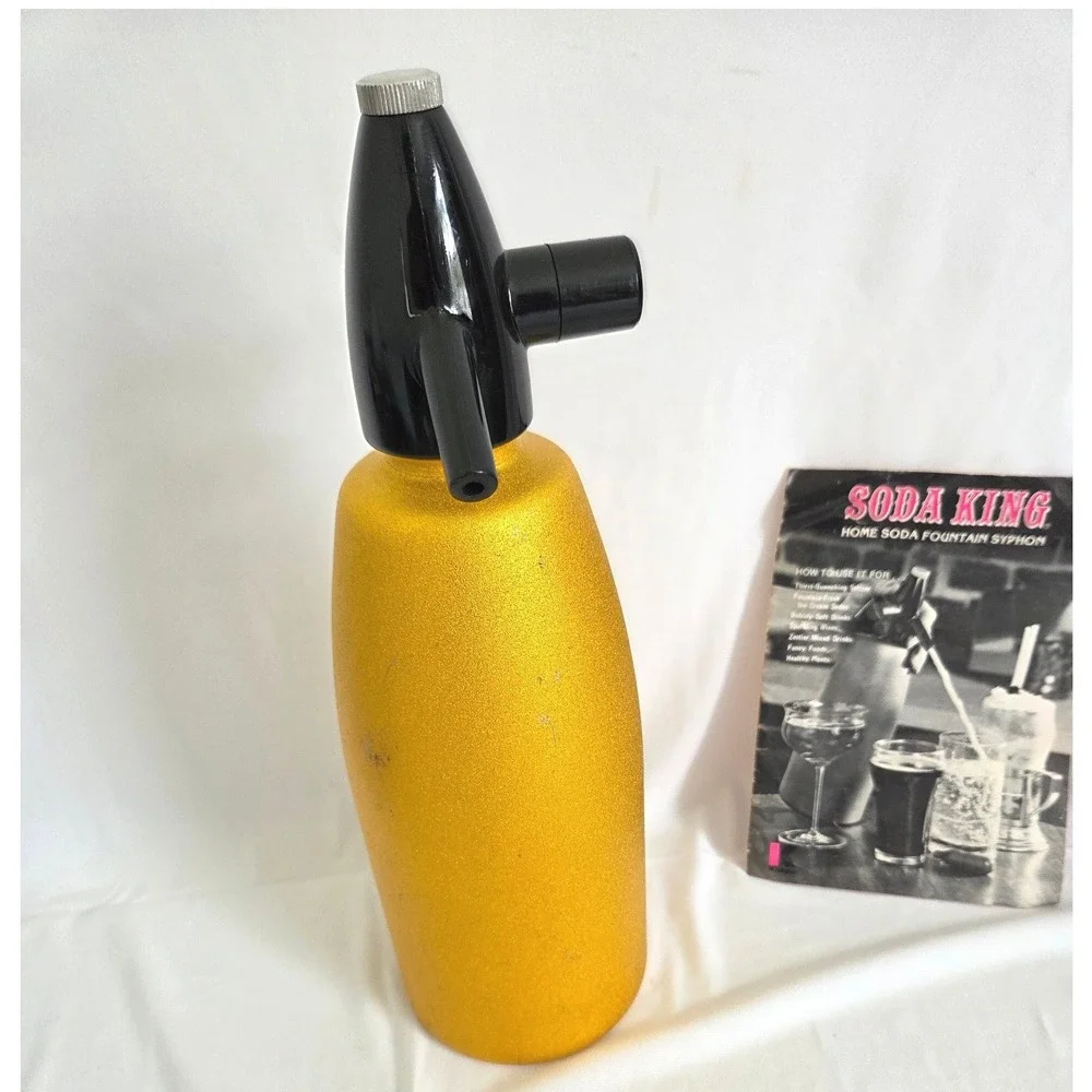 Vintage Soda King Gold Soda Fountain Syphon Kidde  1 Quart with Manual